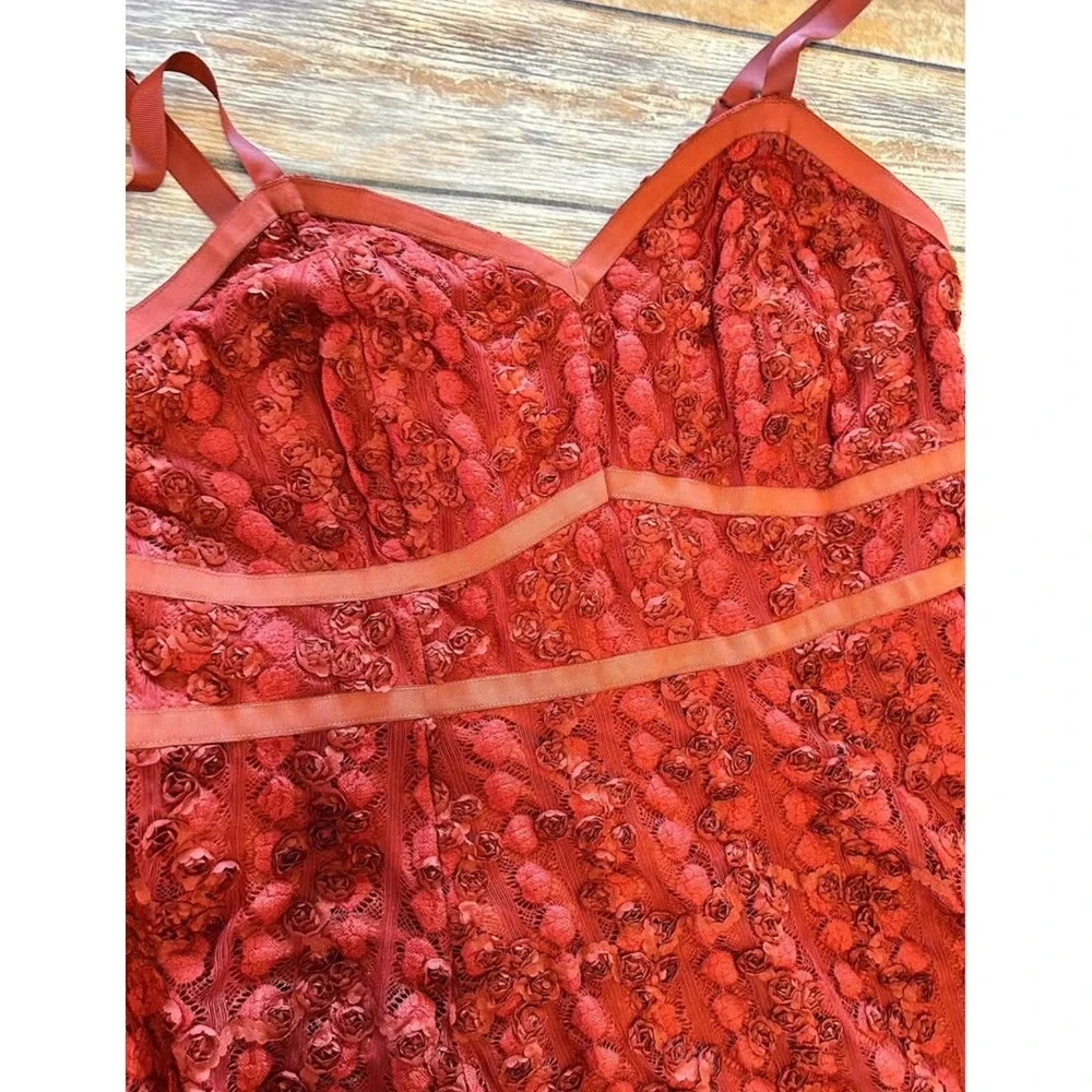 Torrid Rust 3D Rosette Lace Midi Dress Size 16 Sweetheart Cocktail Boho Wedding - Picture 2 of 6